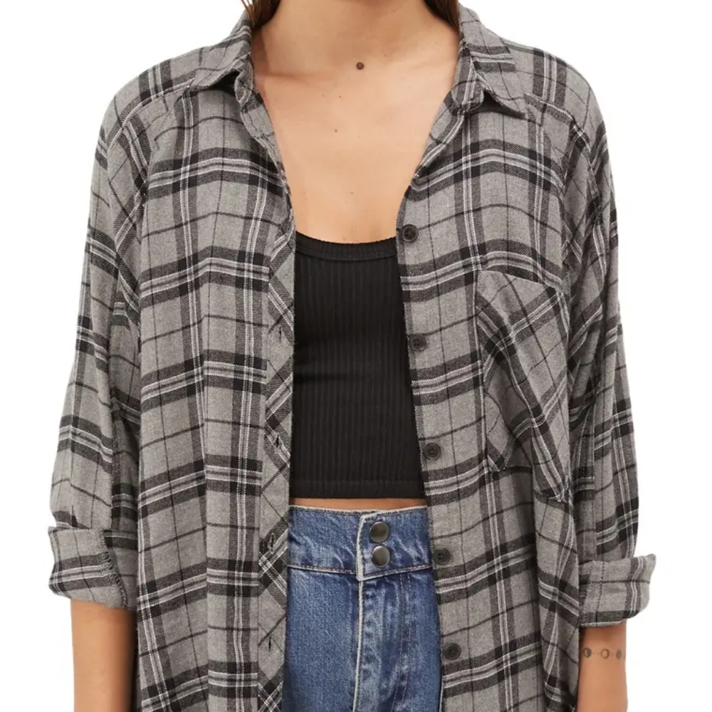 BDG Urban Outfitters Brendon Plaid Flannel Grey